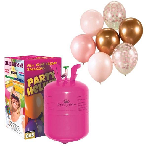 Helium a sada latex. balónků - chrom. růžová 7 ks, 30 cm