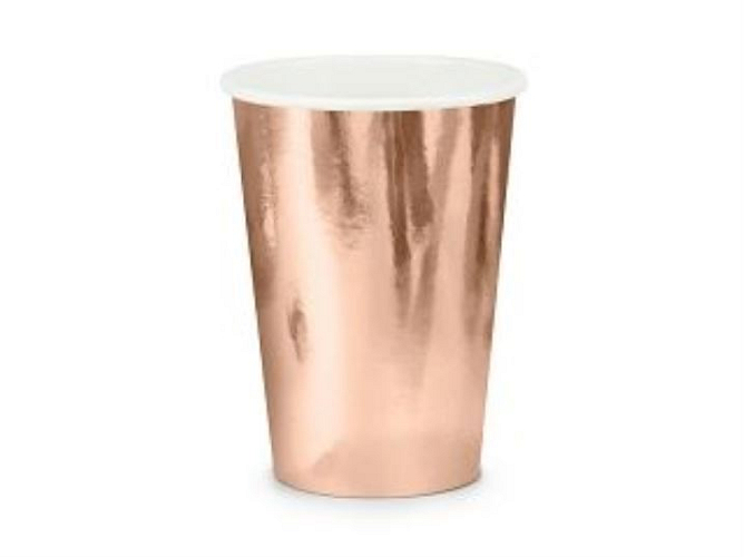 Papírové kelímky, růžovo zlaté - rose gold, 220ml, 6 ks