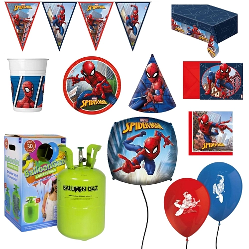 Dětská narozeninová sada Spiderman s balónky a heliem - 10 osob, 90 ks