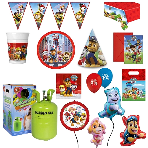 Dětská narozeninová sada Tlapková Patrola - Paw Patrol s balónky a heliem - 12 osob, 104 ks