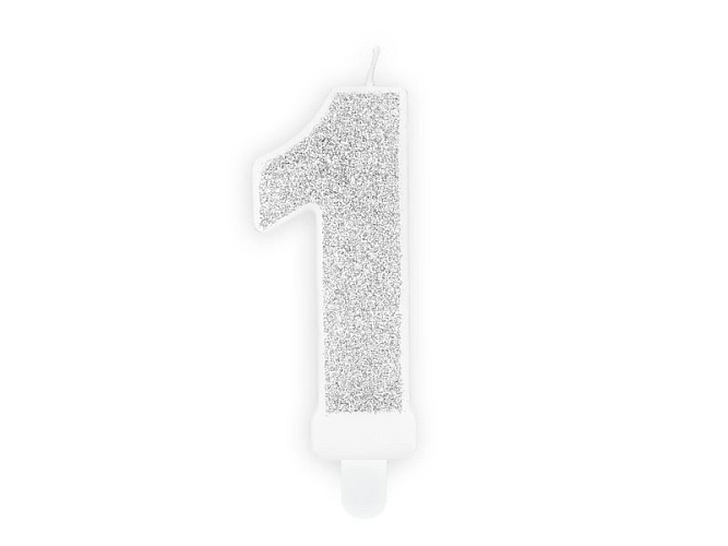Narozeninová svíčka 1, stříbrná, 7cm