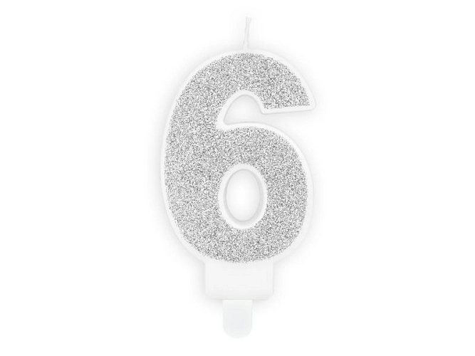 Narozeninová svíčka 6, stříbrná, 7cm