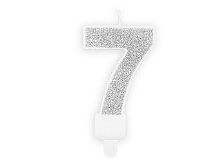 Narozeninová svíčka 7, stříbrná, 7cm