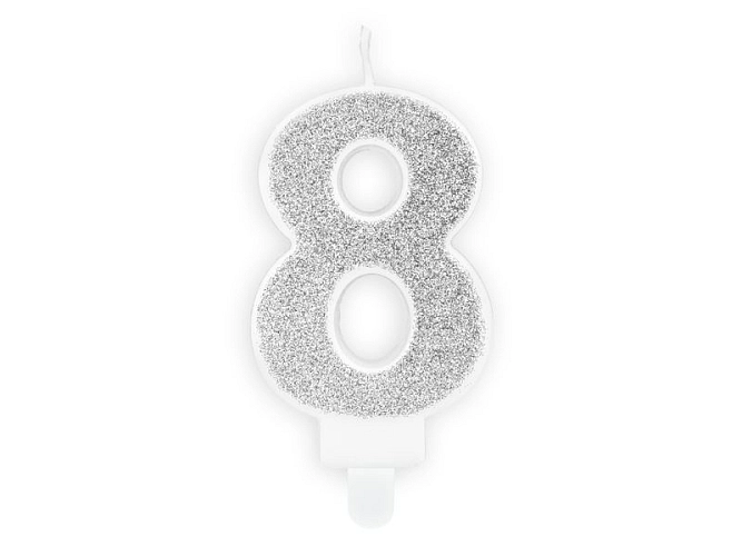 Narozeninová svíčka 8, stříbrná, 7cm