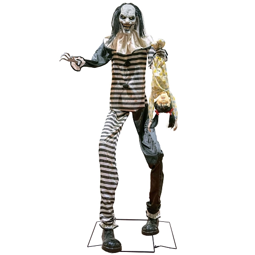 Dekorace obří zlověstný Klaun pohyblivý se zvukem - 240 cm - Halloween
