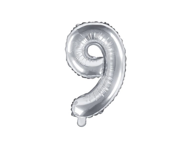 Balón foliový číslice STŘÍBRNÁ 35 cm - 9 ( NELZE PLNIT HELIEM )