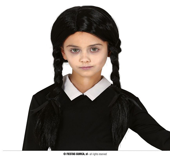 Černá paruka s copánky - Wednesday - Halloween
