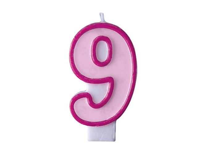 Narozeninová svíčka 9, růžová, 7cm