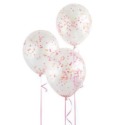 BALÓNKY 30 cm - průhledné s neonovými konfetami - 6 ks