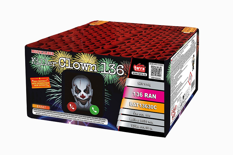 Ohňostroj - BATERIE VÝMETNIC KILLER CLOWN 136 RAN 2/1 - multikalibr - Halloween - multikalibr