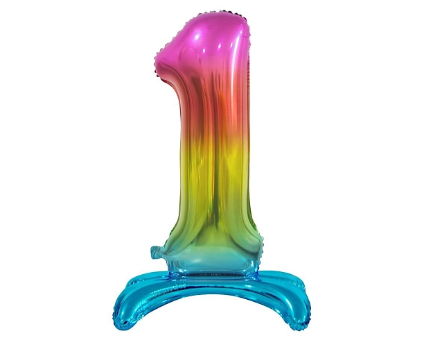 Balón foliový číslice DUHOVÁ na podstavci , 74 cm - 1