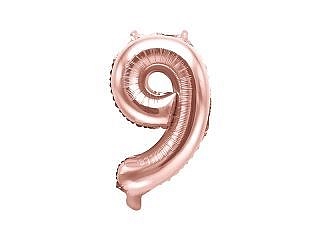 Balón foliový číslice RŮŽOVO ZLATÁ - ROSE GOLD 9 - 35 cm ( NELZE PLNIT HELIEM )