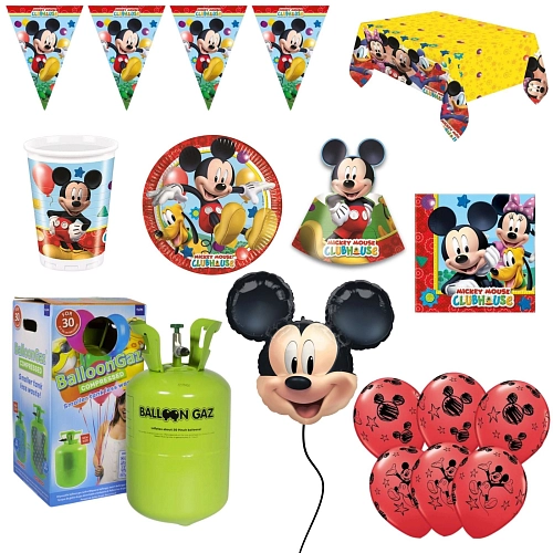 Dětská narozeninová sada myšák Mickey Mouse s balónky a heliem - 12 osob, 76 ks
