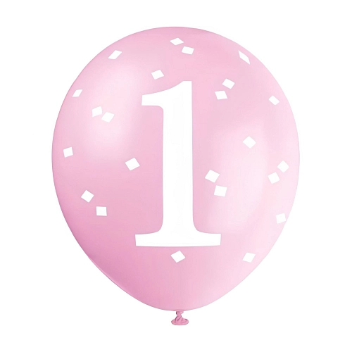 Balónky 1. narozeniny HOLKA - 5 ks - 30 cm - Happy birthday - RŮŽOVÉ