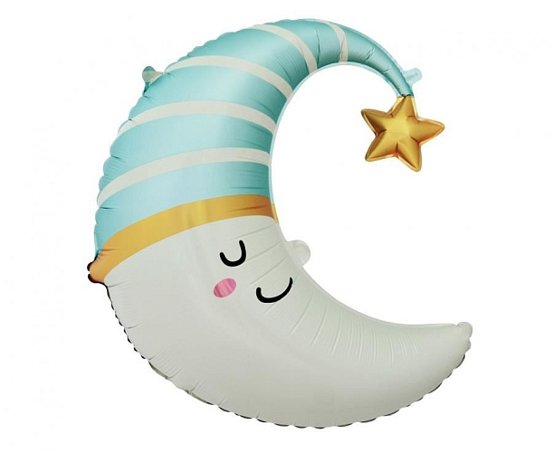 Fóliový balónek modrý měsíček - Baby shower - 80 cm