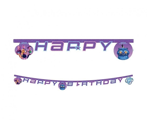 Papírová girlanda Happy Birthday K-POP DEMON HUNTERS - Lovci démonů -