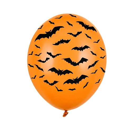 Latexové balónky oranžové - netopýři - 30 cm - Halloween - 6 ks