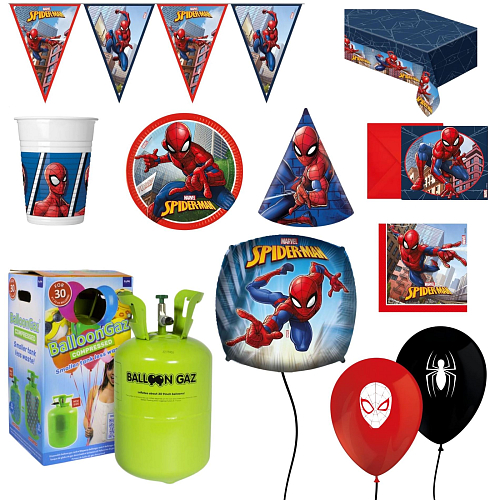 Dětská narozeninová sada Spiderman s balónky a heliem - 10 osob, 90 ks
