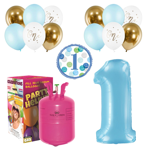 Helium a sada balónků – 1. narozeniny chlapeček – 13 ks