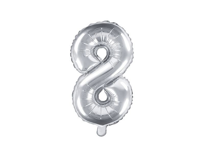 Balón foliový číslice STŘÍBRNÁ 35 cm - 8 ( NELZE PLNIT HELIEM )