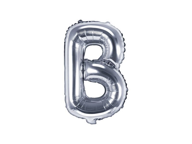 Balón foliový písmeno 'B', 35cm, STŘÍBRNÝ (NELZE PLNIT HELIEM)