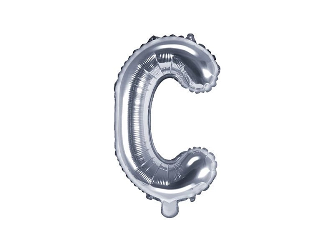 Balón foliový písmeno 'C', 35cm, STŘÍBRNÝ (NELZE PLNIT HELIEM)