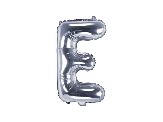 Balón foliový písmeno 'E', 35cm, STŘÍBRNÝ (NELZE PLNIT HELIEM)