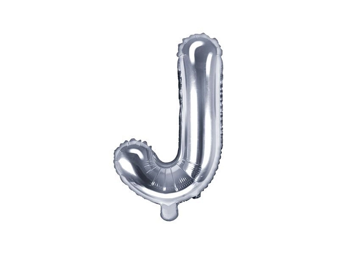 Balón foliový písmeno 'J', 35cm, STŘÍBRNÝ (NELZE PLNIT HELIEM)
