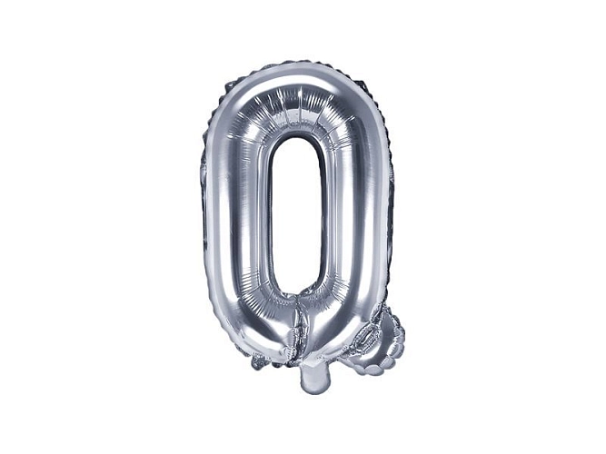 Balón foliový pismeno 'Q', 35cm, STŘÍBRNÝ (NELZE PLNIT HELIEM)