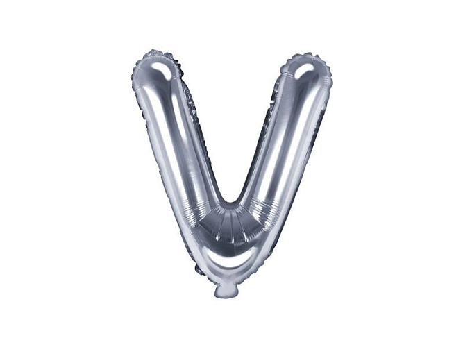 Balón foliový písmeno  'V', 35cm, STŘÍBRNÝ (NELZE PLNIT HELIEM)