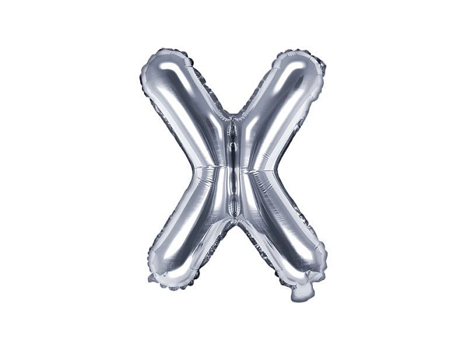 Balón foliový písmeno 'X', 35cm, STŘÍBRNÝ (NELZE PLNIT HELIEM)
