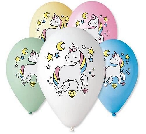 Balónky 30cm, mix barev - JEDNOROŽEC - UNICORN 5 ks