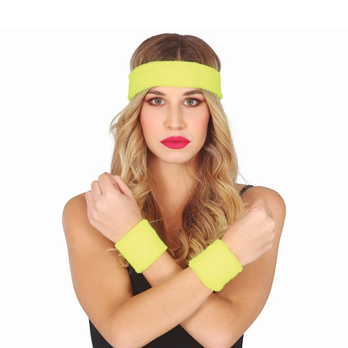 Retro sada potítek s čelenkou neon - žluté - 80.léta - disco - 3 ks