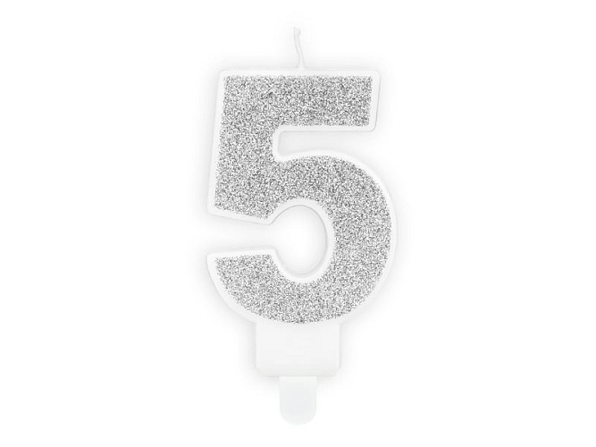 Narozeninová svíčka 5, stříbrná, 7cm