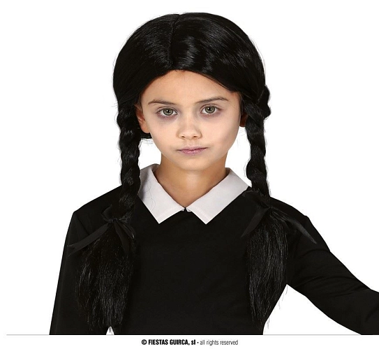 Černá paruka s copánky - Wednesday - Halloween