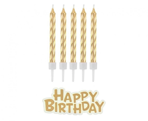 Svíčky narozeniny - Happy Birthday - zlaté -16 ks - 7 cm