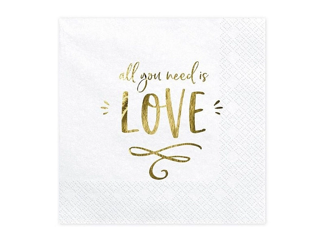 Ubrousky - Love - bílá - svatba - 33x33cm - 20 ks