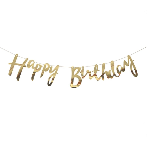 Girlanda narozeniny - Happy Birthday - zlatá, 150 cm