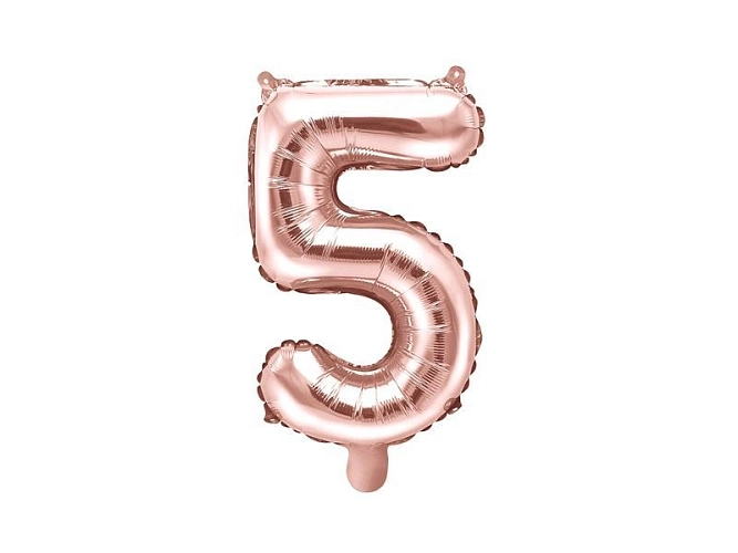 Balón foliový číslice RŮŽOVO ZLATÁ - ROSE GOLD 5 - 35 cm ( NELZE PLNIT HELIEM )
