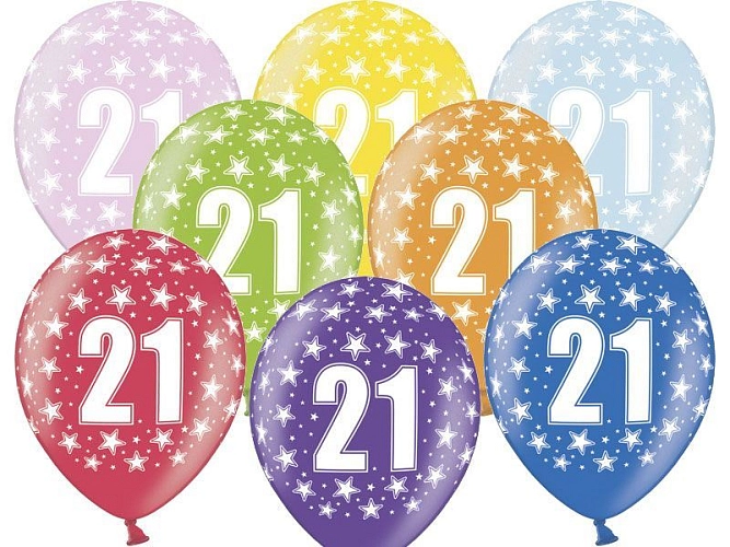 Silné Balónky 30cm metalické mix - narozeniny - Birthday No.21