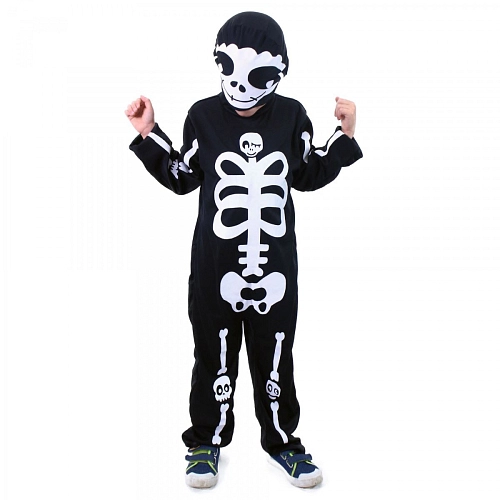 Dětský kostým kostlivec s čepicí - Halloween - vel. M - EKO