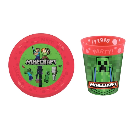 Sada plastový kelímek a talíř Pixel - Minecraft - 2ks