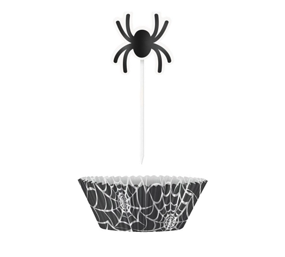 Sada cupcake pavouk - košíčky na muffiny a zapichovátka - Halloween - 24 ks