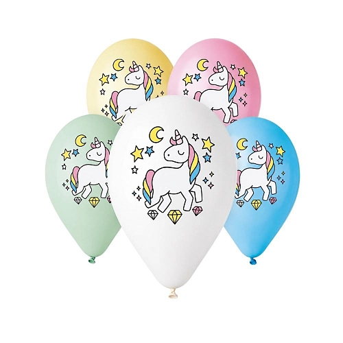 Balónky 30cm, mix barev - JEDNOROŽEC - UNICORN 5 ks