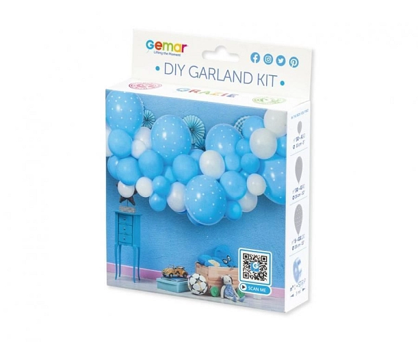 Balónková girlanda - Sada baby modrobílá 300 cm - 65 ks - Baby shower