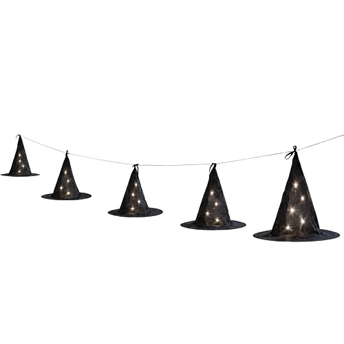 LED řetěz s čarodějnickými klobouky - čarodějnice - Halloween - 6 ks - 730 cm