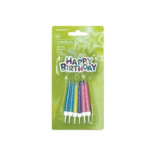 Dortové svíčky barevné Happy Birthday - narozeniny - 12 ks