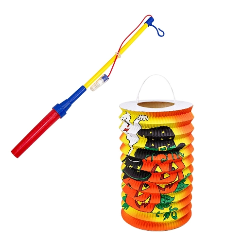 Lampion s dýní a svítící hůlkou