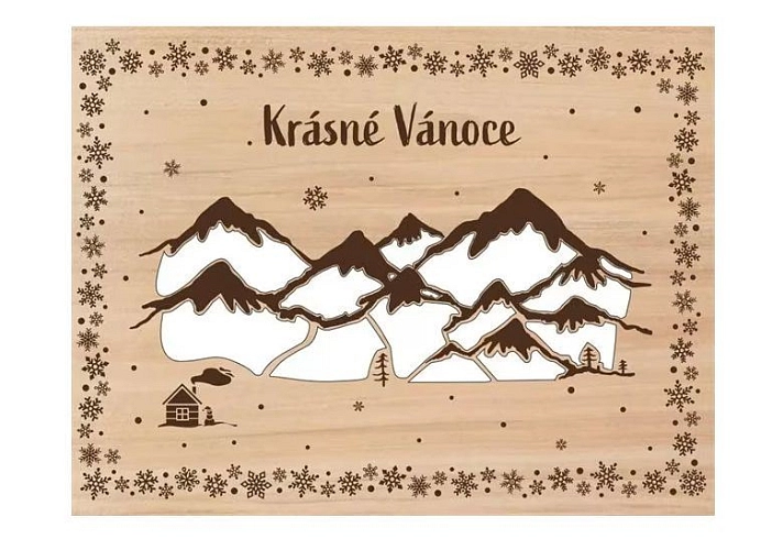Velká dřevěná kapsa na peníze - Hory - Krásné Vánoce