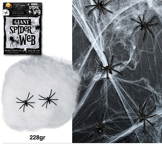 Pavučina bílá 228 g + 4 pavouci - Halloween